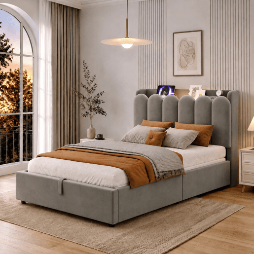cama juvenil,cama de solteiro de veludo 90x200 cm com armazenamento,cinza