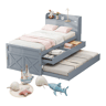Cama de criança,cama de solteiro de madeira maciça 90x190 cm,cinza