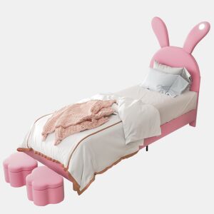 Cama de criança,cama de solteiro de veludo 90x200 cm com luz led,rosa