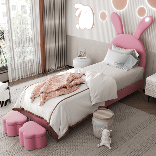 Cama de criança,cama de solteiro de veludo 90x200 cm com luz led,rosa Cama de criança,cama de solteiro de veludo 90x200 cm com luz led,rosa