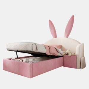 Cama de criança,cama de solteiro de veludo 90x200 cm com armazenamento,bege+rosa