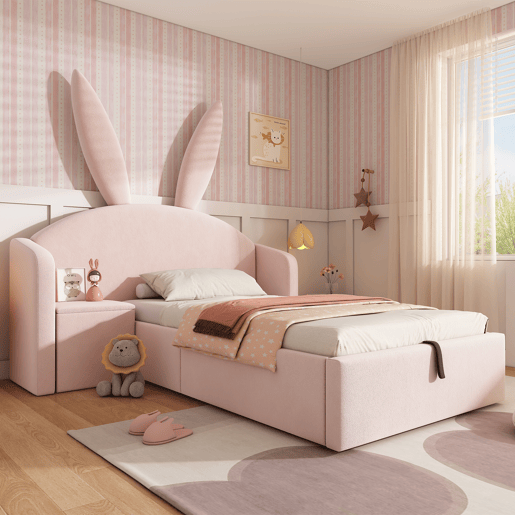 Cama de criança,cama de solteiro de veludo 90x200 cm com armazenamento,rosa Cama de criança,cama de solteiro de veludo 90x200 cm com armazenamento,rosa