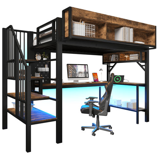 Cama de criança,cama alta de madeira maciça 90x200 cm com luz led,preto+natural Cama de criança,cama alta de madeira maciça 90x200 cm com luz led,preto+natural