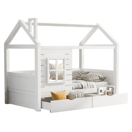 Cama de criança,cama-casa de madeira de pinho 90x200 cm,branco Cama de criança,cama-casa de madeira de pinho 90x200 cm,branco