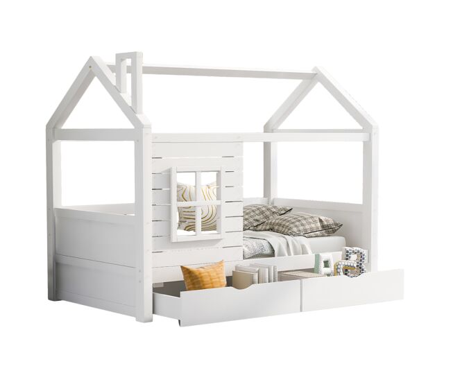 Cama infantil,cama cabaña de madera de pino 90x200 cm,blanco