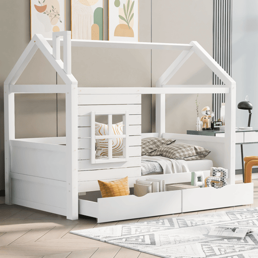 Cama de criança,cama-casa de madeira de pinho 90x200 cm,branco Cama de criança,cama-casa de madeira de pinho 90x200 cm,branco