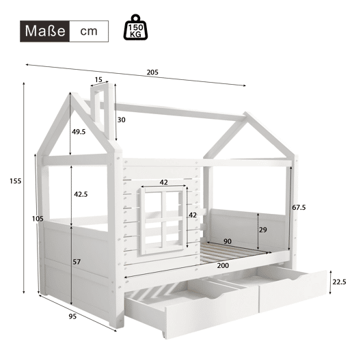 Cama de criança,cama-casa de madeira de pinho 90x200 cm,branco Cama de criança,cama-casa de madeira de pinho 90x200 cm,branco