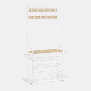 Capeiro para a entrada + - Design aberto com prateleiras de arrumação - Branco e carvalho claro