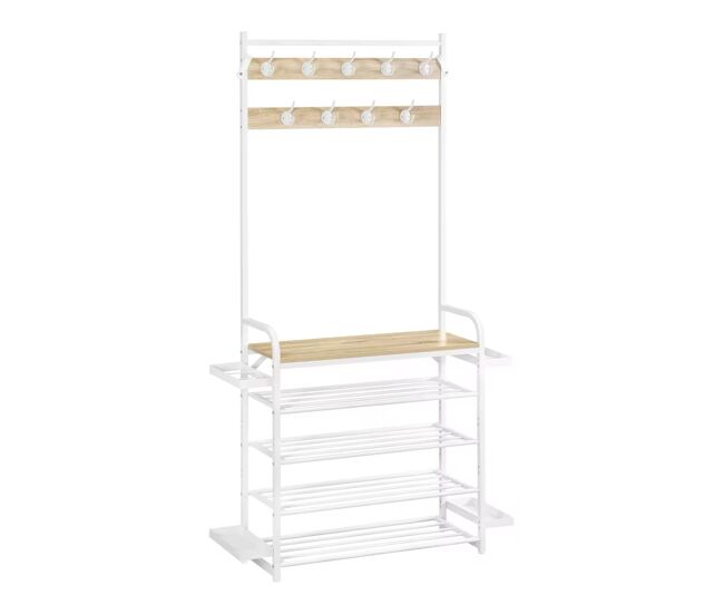 Perchero de recibidor + - diseño abierto con estantes de almacenamiento - blanco y roble claro