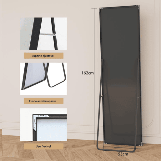 Espelho de corpo inteiro de 162 x 53 cm, espelho 3 em 1 (de chão e de parede), espelho de vestir, espelho para quarto, sala de estar e hall de entrada