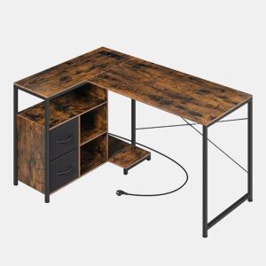 Secretária de escritório 120 x 80 cm - design reversível de canto com tomada integrada - castanho
