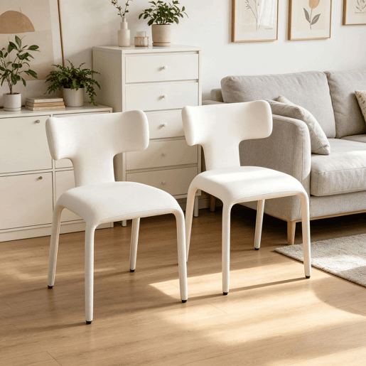 Cadeiras de jantar 53x53x78 cm - Encosto curvo, estilo moderno, 2 peças - Creme-damasco