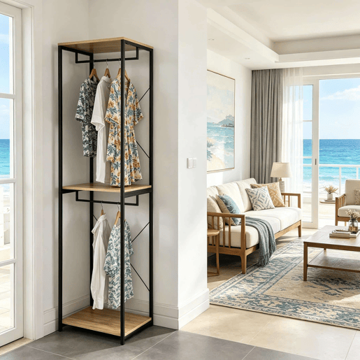 Cabideiro - Design aberto e simples, estilo moderno - Preto e carvalho