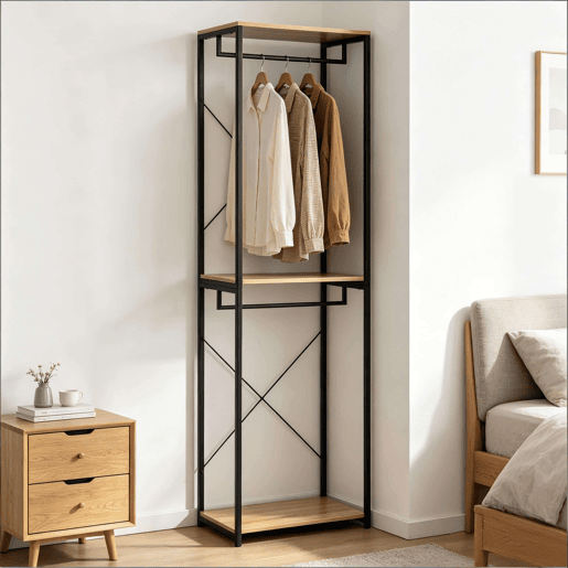 Cabideiro - Design aberto e simples, estilo moderno - Preto e carvalho