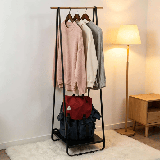 Cabideiro de pé 37x45x141 cm - design moderno para quarto e hall de entrada - preto Cabideiro de pé 37x45x141 cm - design moderno para quarto e hall de entrada - preto