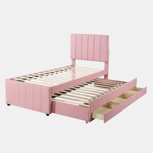 Cama gavetão de tecido 90x200 cm,rosa