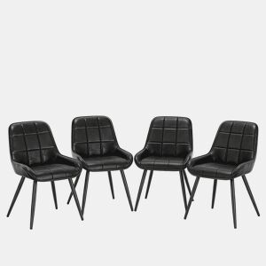 Conjunto de 4 cadeiras de jantar - Assento alto almofadado, design elegante para cozinha e escritório - Preto