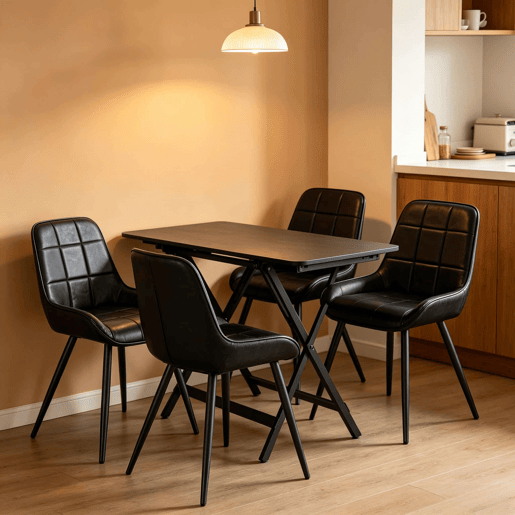 Conjunto de 4 cadeiras de jantar - Assento alto almofadado, design elegante para cozinha e escritório - Preto Conjunto de 4 cadeiras de jantar - Assento alto almofadado, design elegante para cozinha e escritório - Preto