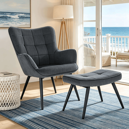 Poltrona relax com apoio para os pés - Conjunto de assento para ver televisão, confortável e elegante, com estilo reclinável - Cinza escuro
