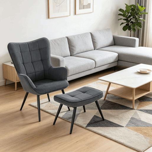 Poltrona relax com apoio para os pés - Conjunto de assento para ver televisão, confortável e elegante, com estilo reclinável - Cinza escuro