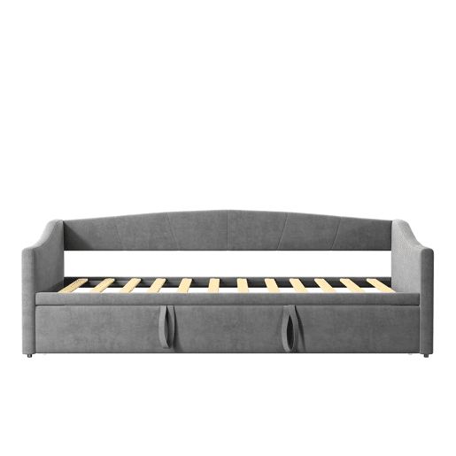Cama 90x200 cm Individual com Cama Auxiliar Deslizante | Estrutura em Madeira Maciça com Estrado de Ripas | Cama de Arrumação, Sofá-Cama e Cama de Hóspedes, Cinzento