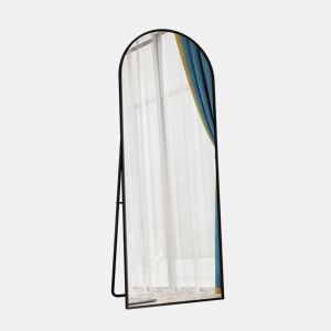 Espelho de corpo inteiro, 162 x 53 cm, espelho de chão com topo arqueado, adequado para sala de estar ou closet, preto
