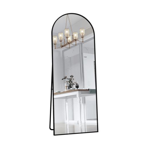 Espelho de corpo inteiro, 162 x 53 cm, espelho de chão com topo arqueado, adequado para sala de estar ou closet, preto