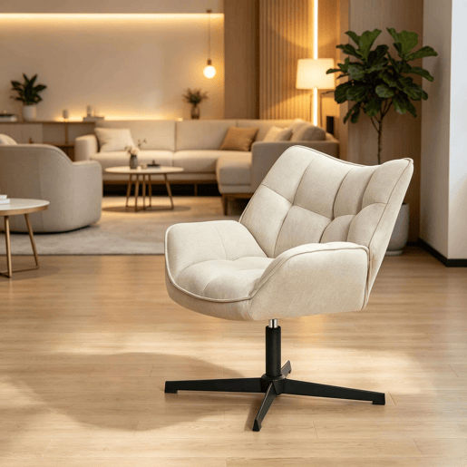 Poltrona giratória 67 x 68 x 80,5 cm - design envolvente com braços e função giratória - Bege Poltrona giratória 67 x 68 x 80,5 cm - design envolvente com braços e função giratória - Bege