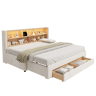 Cama gavetão de veludo 90x200 cm com luz led,bege