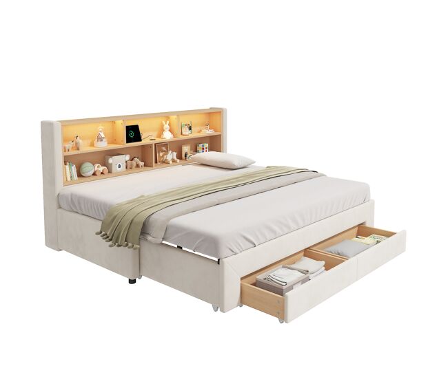 Cama nido de terciopelo 90x200 cm con luz led,beige