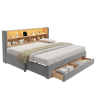 Cama gavetão de veludo 90x200 cm com luz led,cinza