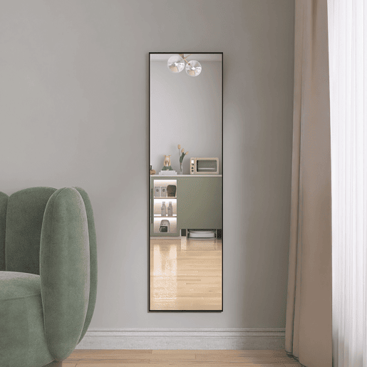 Espelho de Chão de Corpo Inteiro com Moldura em Metal Preto 140x40 cm, Espelho Retangular Grande de Alta Definição para Sala de Estar ou Closet, Preto Espelho de Chão de Corpo Inteiro com Moldura em Metal Preto 140x40 cm, Espelho Retangular Grande de Alta Definição para Sala de Estar ou Closet, Preto