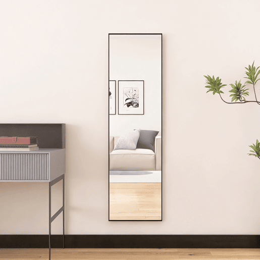 Espelho de Chão de Corpo Inteiro com Moldura em Metal Preto 140x40 cm, Espelho Retangular Grande de Alta Definição para Sala de Estar ou Closet, Preto Espelho de Chão de Corpo Inteiro com Moldura em Metal Preto 140x40 cm, Espelho Retangular Grande de Alta Definição para Sala de Estar ou Closet, Preto