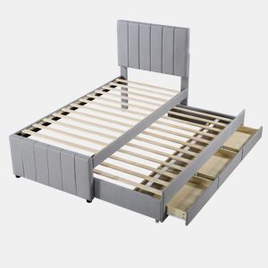 Cama gavetão de tecido 90x200 cm,cinza
