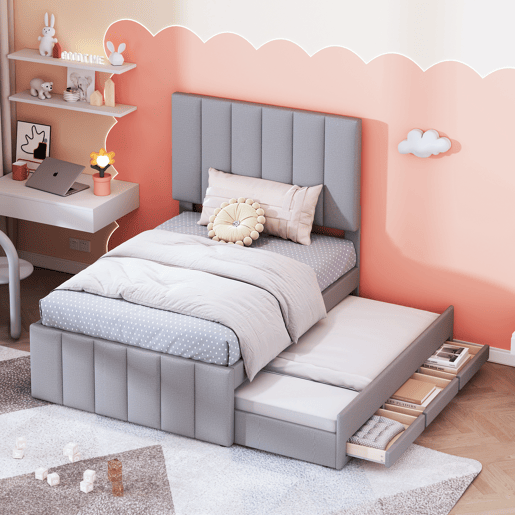 Cama gavetão de tecido 90x200 cm,cinza