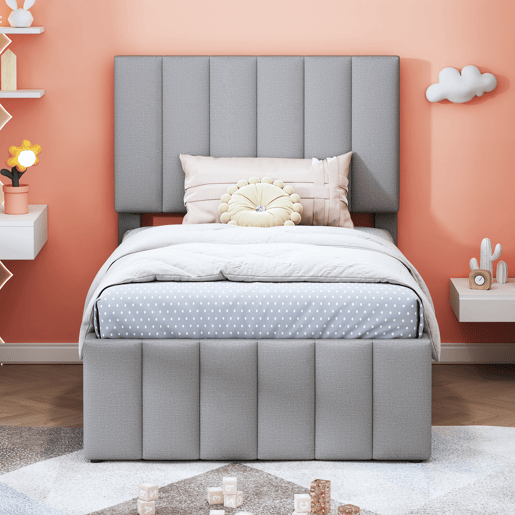 Cama gavetão de tecido 90x200 cm,cinza