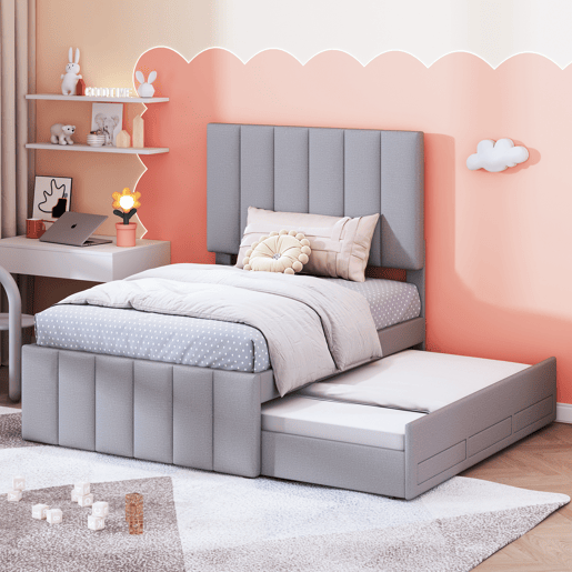Cama gavetão de tecido 90x200 cm,cinza