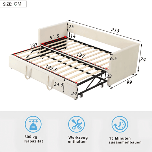 Cama 90x200180x200cm, sofá-cama com base de tração, cama de adolescente, cama de hóspedes, cama infantil Cama 90x200180x200cm, sofá-cama com base de tração, cama de adolescente, cama de hóspedes, cama infantil