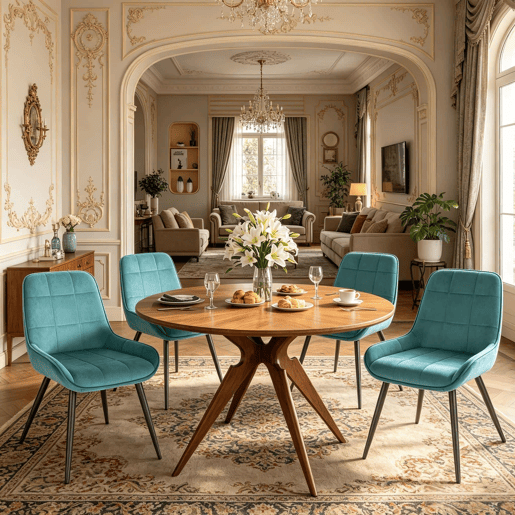 Cadeiras de jantar, conjunto de 4 unidades u2013 Assento alto almofadado e design elegante para cozinha, sala de estar e escritório u2013 Turquesa
