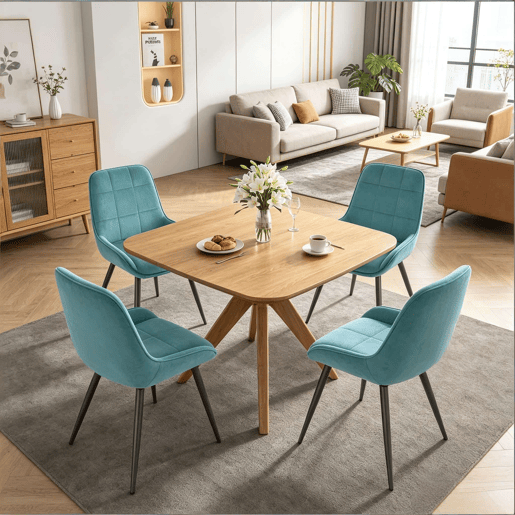 Cadeiras de jantar, conjunto de 4 unidades u2013 Assento alto almofadado e design elegante para cozinha, sala de estar e escritório u2013 Turquesa