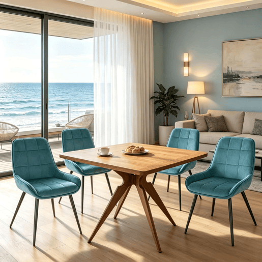 Cadeiras de jantar, conjunto de 4 unidades u2013 Assento alto almofadado e design elegante para cozinha, sala de estar e escritório u2013 Turquesa