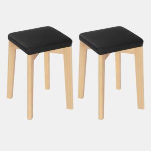 Bancos de jantar 32,5 x 32,5 x 47 cm - Design empilhável e multifuncional para varanda, cozinha e quarto - Preto e madeira natural