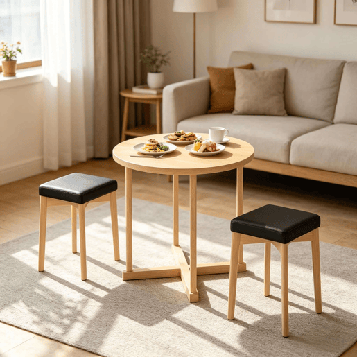 Bancos de jantar 32,5 x 32,5 x 47 cm - Design empilhável e multifuncional para varanda, cozinha e quarto - Preto e madeira natural Bancos de jantar 32,5 x 32,5 x 47 cm - Design empilhável e multifuncional para varanda, cozinha e quarto - Preto e madeira natural