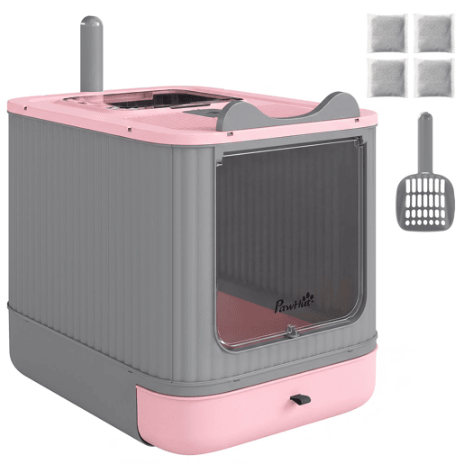 PawHut Caixa de Areia Fechada para Gatos M, Entrada Frontal e Saída Superior, com Pá e Filtros Desodorizantes, Fácil de Limpar, Anti-fugas, Rosa PawHut Caixa de Areia Fechada para Gatos M, Entrada Frontal e Saída Superior, com Pá e Filtros Desodorizantes, Fácil de Limpar, Anti-fugas, Rosa