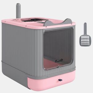 PawHut Caixa de Areia Fechada para Gatos M, Entrada Frontal e Saída Superior, com Pá e Filtros Desodorizantes, Fácil de Limpar, Anti-fugas, Rosa