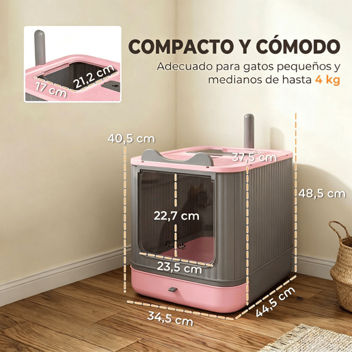 PawHut Caixa de Areia Fechada para Gatos M, Entrada Frontal e Saída Superior, com Pá e Filtros Desodorizantes, Fácil de Limpar, Anti-fugas, Rosa PawHut Caixa de Areia Fechada para Gatos M, Entrada Frontal e Saída Superior, com Pá e Filtros Desodorizantes, Fácil de Limpar, Anti-fugas, Rosa