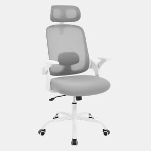 Cadeira de escritório 63,5 x 47 x 117,5 cm - encosto alto, ergonómica, confortável para trabalhar no computador e em reuniões - cinzento claro