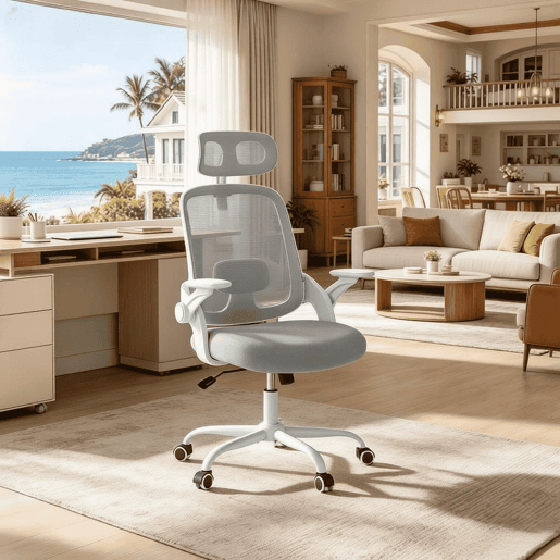 Cadeira de escritório 63,5 x 47 x 117,5 cm - encosto alto, ergonómica, confortável para trabalhar no computador e em reuniões - cinzento claro Cadeira de escritório 63,5 x 47 x 117,5 cm - encosto alto, ergonómica, confortável para trabalhar no computador e em reuniões - cinzento claro