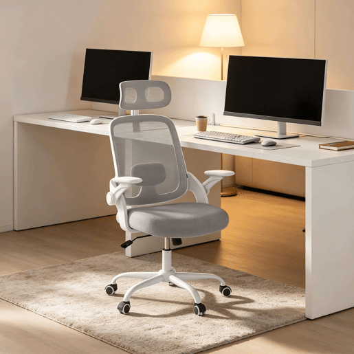 Cadeira de escritório 63,5 x 47 x 117,5 cm - encosto alto, ergonómica, confortável para trabalhar no computador e em reuniões - cinzento claro Cadeira de escritório 63,5 x 47 x 117,5 cm - encosto alto, ergonómica, confortável para trabalhar no computador e em reuniões - cinzento claro