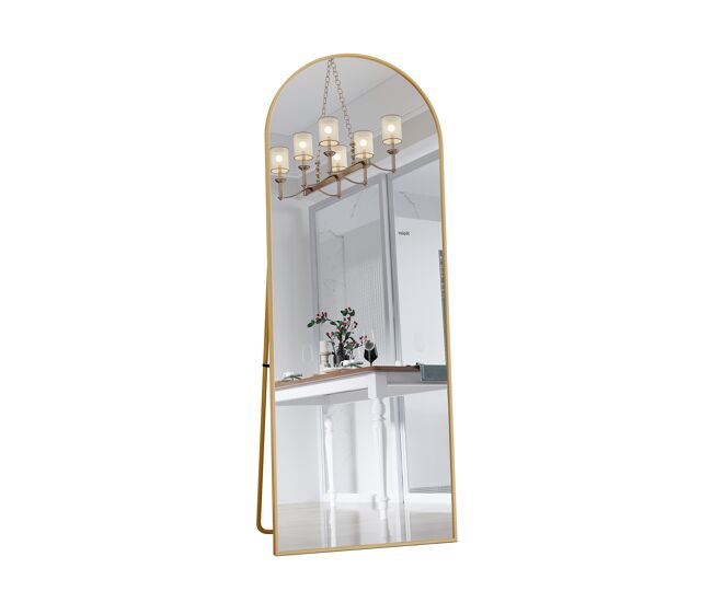 Espejo de cuerpo entero, 162 x 53 cm, espejo arqueado de pie, apto para salón o vestidor, color dorado